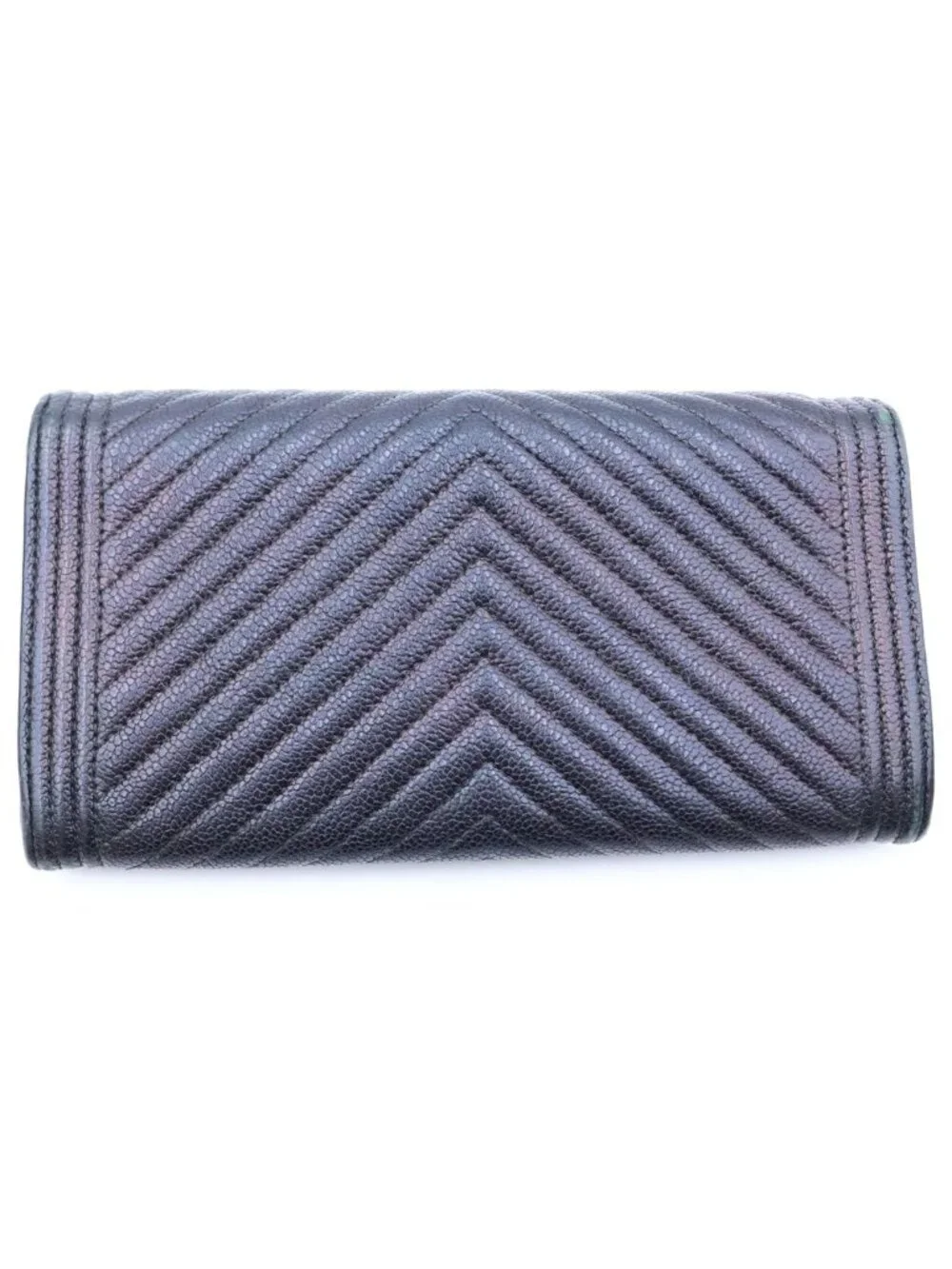 Chanel Boy Wallet Card Case Black Caviar Leather Gold